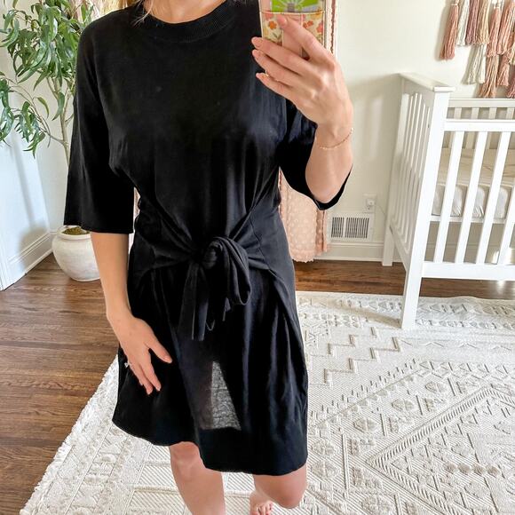WHISTLES Wrap Tie-Front Short Sleeve Dress in Black 8 - Picture 3 of 12